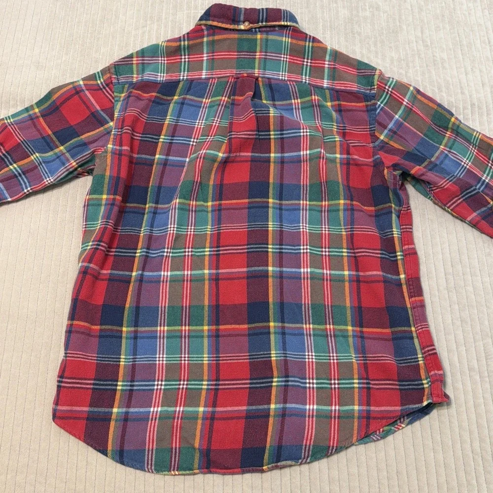 Polo Ralph Lauren L Plaid Flannel Shirt Elbow Patch Button Front Long Sleeve